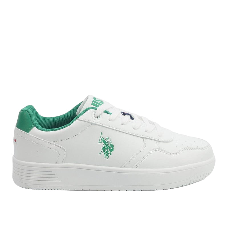 Men's White Sneakers - Lightweight Shoes Modern Design with Green Accent