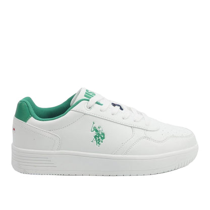 Men's White Sneakers - Lightweight Shoes Modern Design with Green Accent