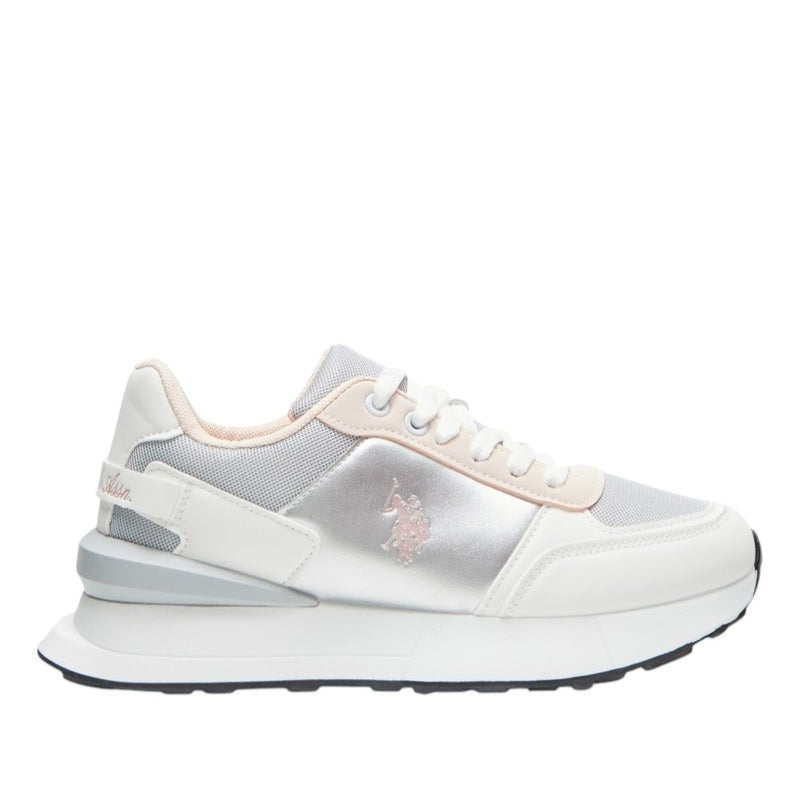 Women's White and Grey Low-Top Sneakers - Lightweight with White Sole, Comfortable Casual Shoes