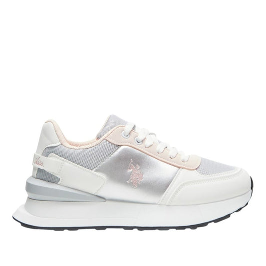 Women's White and Grey Low-Top Sneakers - Lightweight with White Sole, Comfortable Casual Shoes