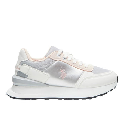 Women's White and Grey Low-Top Sneakers - Lightweight with White Sole, Comfortable Casual Shoes