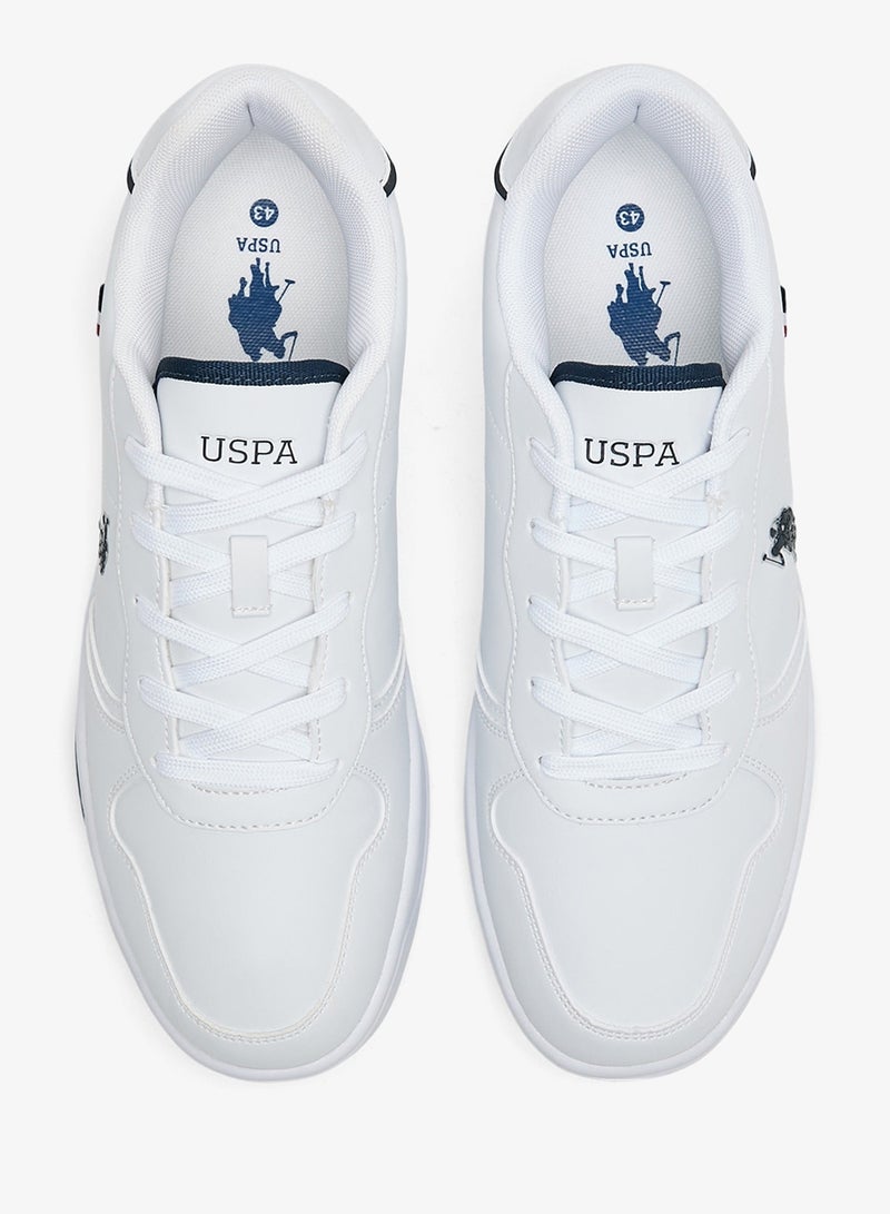 Men's White Low-Top Sneakers - Lightweight, Minimalist Design with Red & Blue Accents Shoes