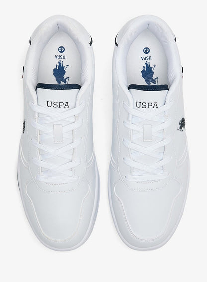 Men's White Low-Top Sneakers - Lightweight, Minimalist Design with Red & Blue Accents Shoes