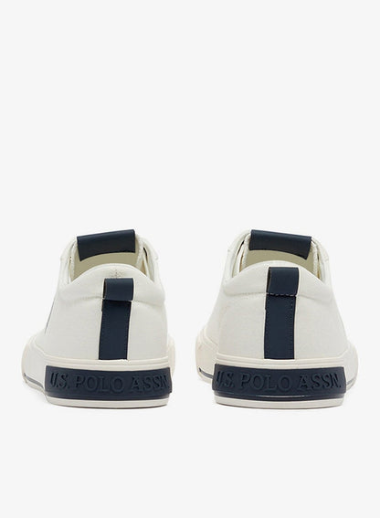 Men's White Low-Top Canvas Sneakers - Iconic Branding for a Clean Look Shoes