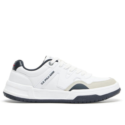 Men's White Low-Top Sneakers - Classic Design with Navy and Beige Accents, Durable and Comfortable Casual Shoes