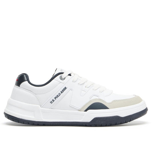 Men's White Low-Top Sneakers - Classic Design with Navy and Beige Accents, Durable and Comfortable Casual Shoes