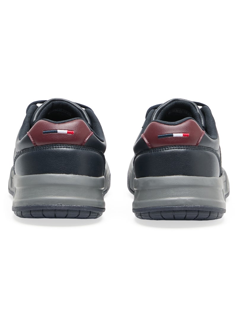 Men's Navy Low-Top Sneakers - Rugged Design with Grey and Red Accents, Durable and Comfortable Casual Footwear