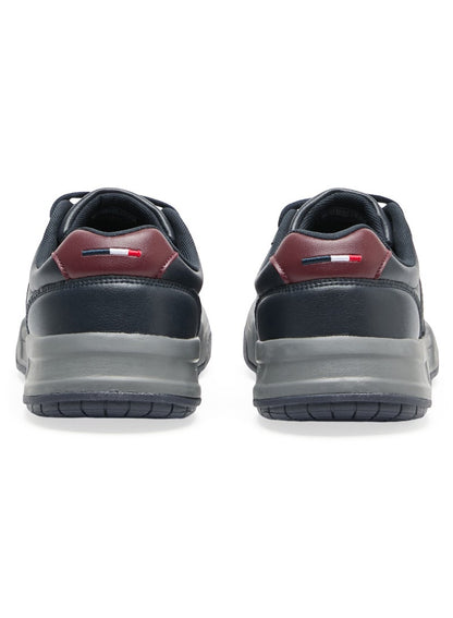 Men's Navy Low-Top Sneakers - Rugged Design with Grey and Red Accents, Durable and Comfortable Casual Footwear