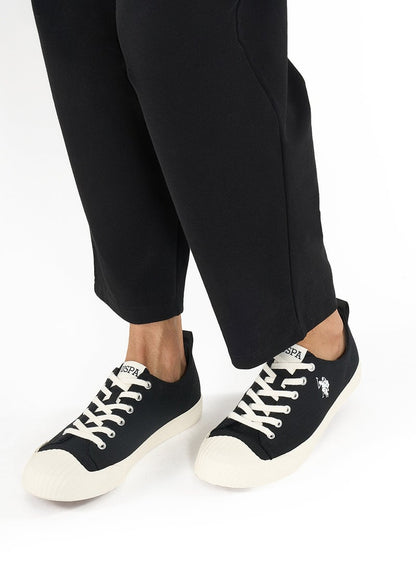 Men's Black Low-Top Canvas Sneakers - Iconic Branding for a Clean Look