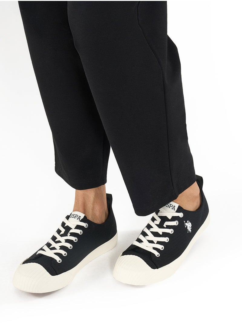 Men's Black Low-Top Canvas Sneakers - Iconic Branding for a Clean Look
