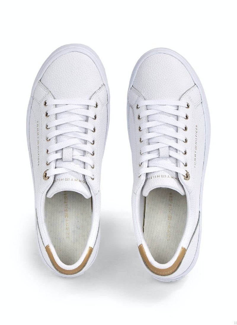 Women's Essential Metallic Heel Lace-Up Trainers -  Mixed upper: leather, nylon, polyurethane, White