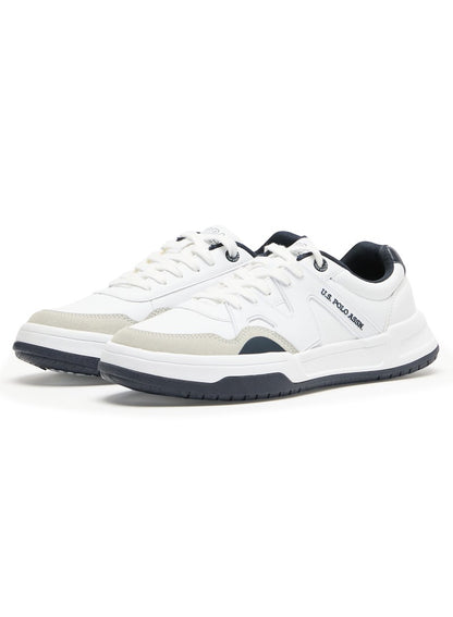 Men's White Low-Top Sneakers - Classic Design with Navy and Beige Accents, Durable and Comfortable Casual Shoes