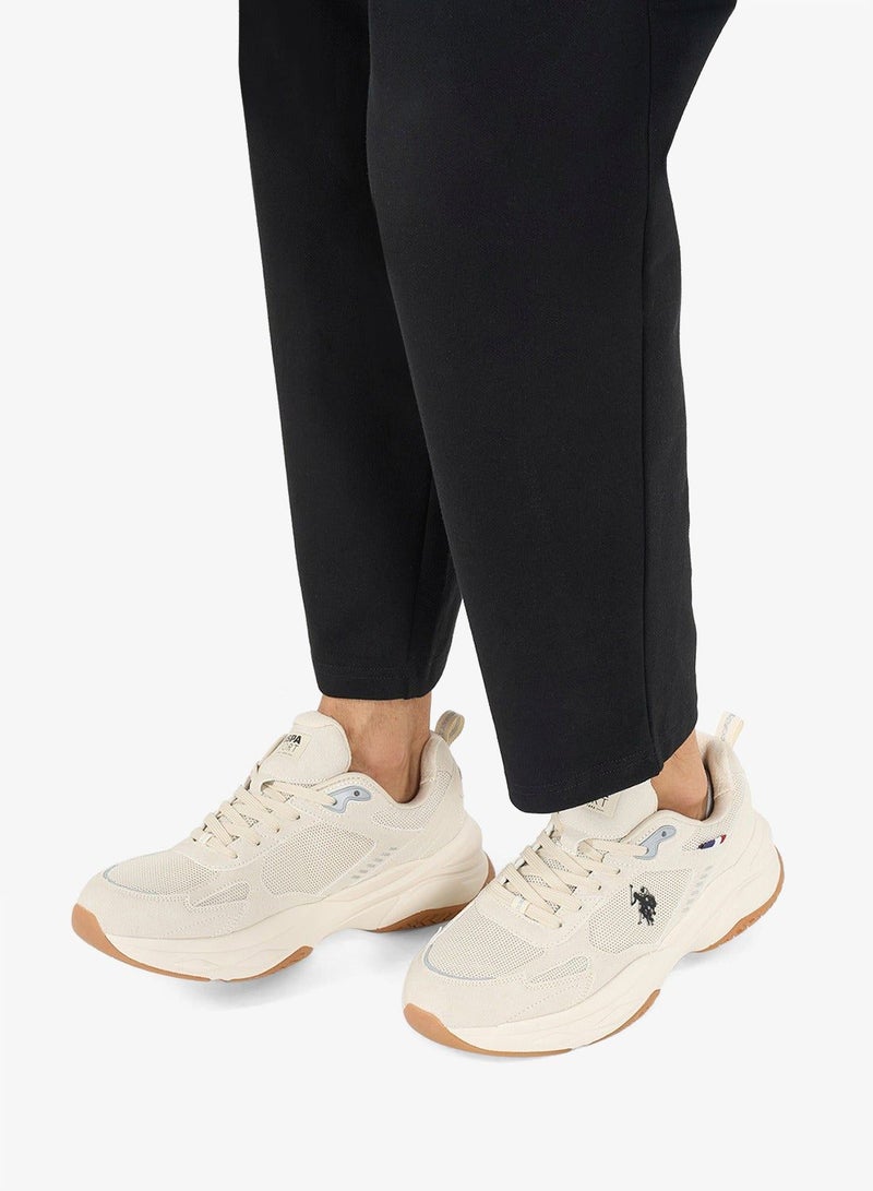 Men's Beige Low-Top Sneakers - Lightweight Shoes Lace-Up Design, Comfortable for Everyday Outfits