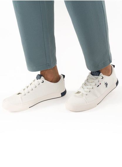 Men's White Low-Top Canvas Sneakers - Iconic Branding for a Clean Look