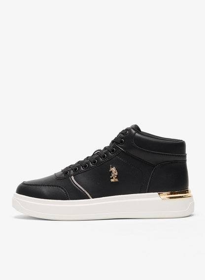 Women's Black High-Top Sneakers with Golden Accents - Sleek and Modern Design Shoes